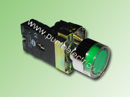 PULSADOR LUMINOSO COLOR VERDE BASE BA9S 220VAC - PE170205
