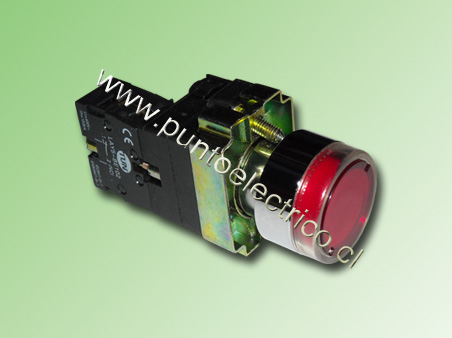 PULSADOR LUMINOSO COLOR ROJO BASE BA9S 220VAC. - PE170206