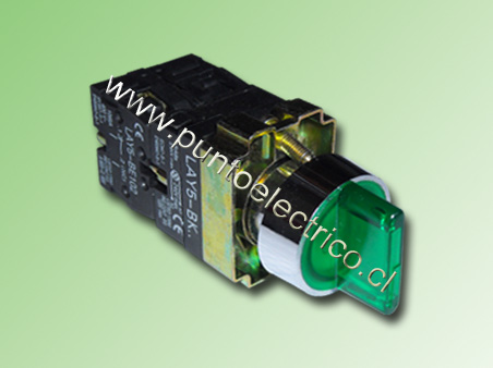 SELECTOR 3 POS. 1NA 1NC LUMINOSO COLOR VERDE C/NEON 220VAC - PE170222