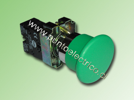 PULSADOR TIPO HONGO 40mm Ø COLOR VERDE 22mm 1NA - PE170229