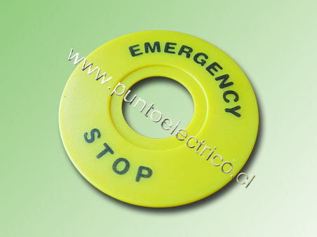 LEYENDA AMARILLA PARADA DE EMERGENCIA 60mm Ø. PE170257