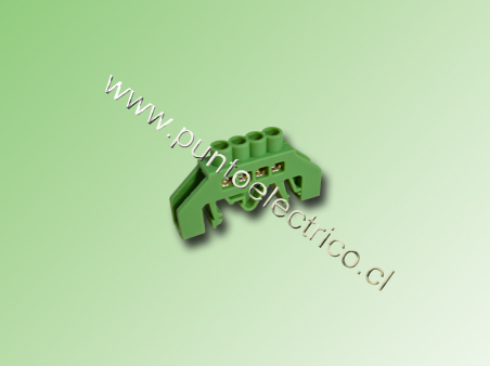 REGLETA AISLADA VERDE 4 PUNTOS CONEXION 5,2mm A RIEL DIN. PE200121