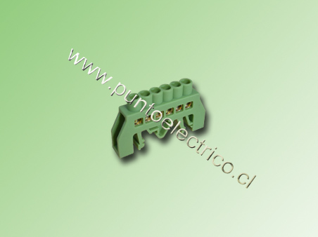 REGLETA AISLADA VERDE 6 PUNTOS CONEXION 5,2mm A RIEL DIN. PE200123