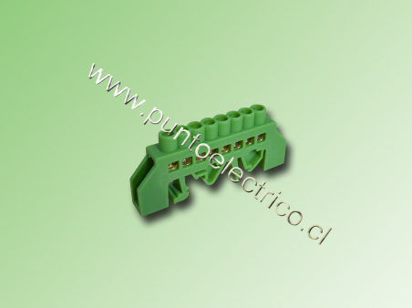 REGLETA AISLADA VERDE 8 PUNTOS CONEXION 5,2mm A RIEL DIN. PE200125