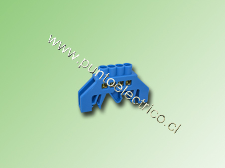 REGLETA AISLADA AZUL 4 PUNTOS CONEXION 5,2mm A RIEL DIN. PE200131