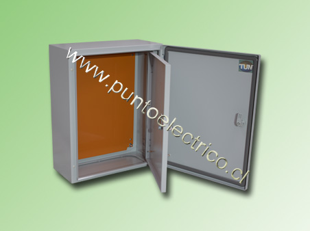CAJA METÁLICA C/PUERTA  INT. 500x400x250mm IP66  RAL7035. COD PE240078