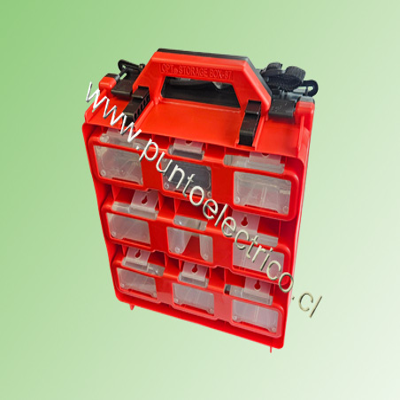 CAJA DE ALMACENAMIENTO PORTÁTIL COLOR ROJO 16 HABITACULOS OPT